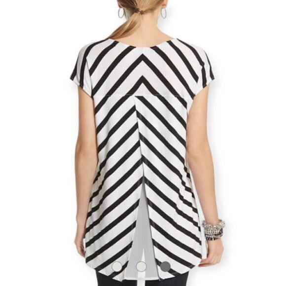 WHITE HOUSE BLACK MARKET HIGH-LOW SPLIT BACK BLACK & WHITE STRIPE TOP SZ.XS EUC - Picture 3 of 7